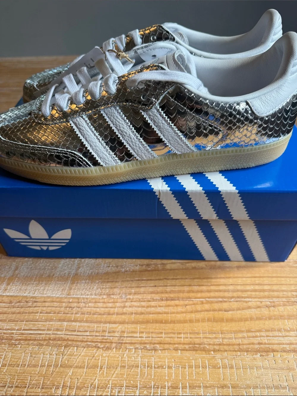 adidas Silver Snakeskin Samba Sneakers